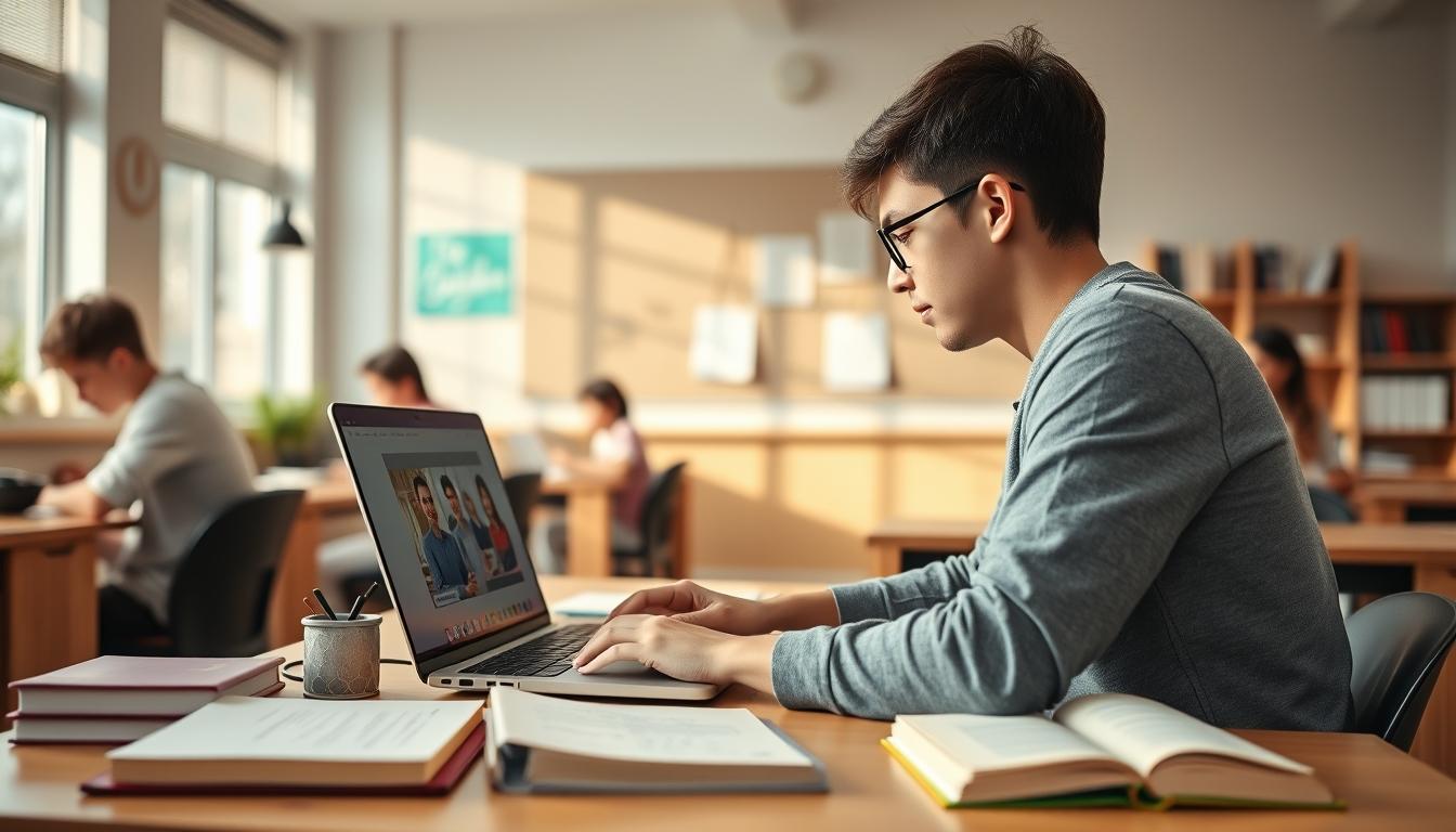 Students studying together in modern classroom