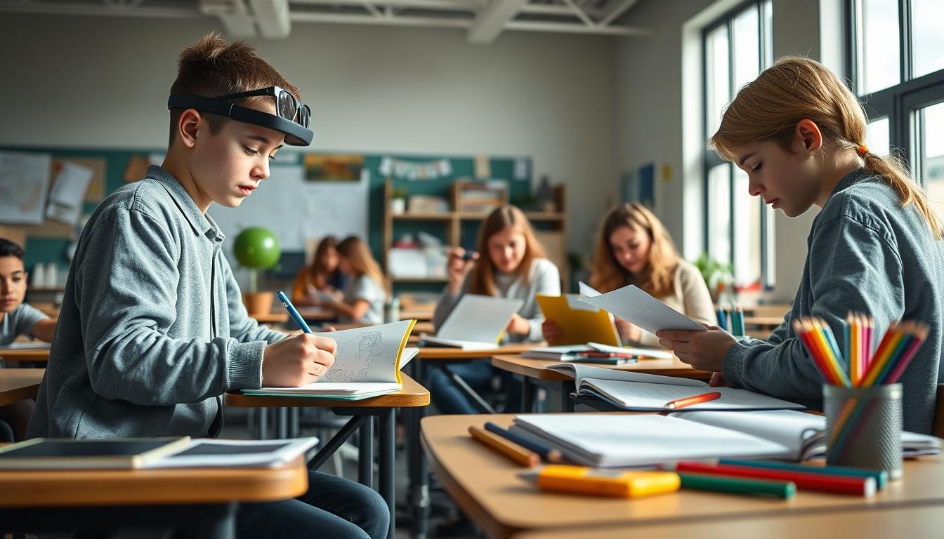Student using a study guide to organize academic notes